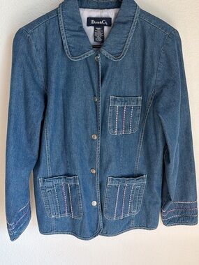 Vintage Denim&Co Y2K Artsy Cottagecore Blue Jean Utility Jacket - Small